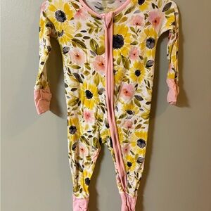 Little Sleepies Bamboo Autumn Sunflower Floral Footie with Pink and Yellow 3-6